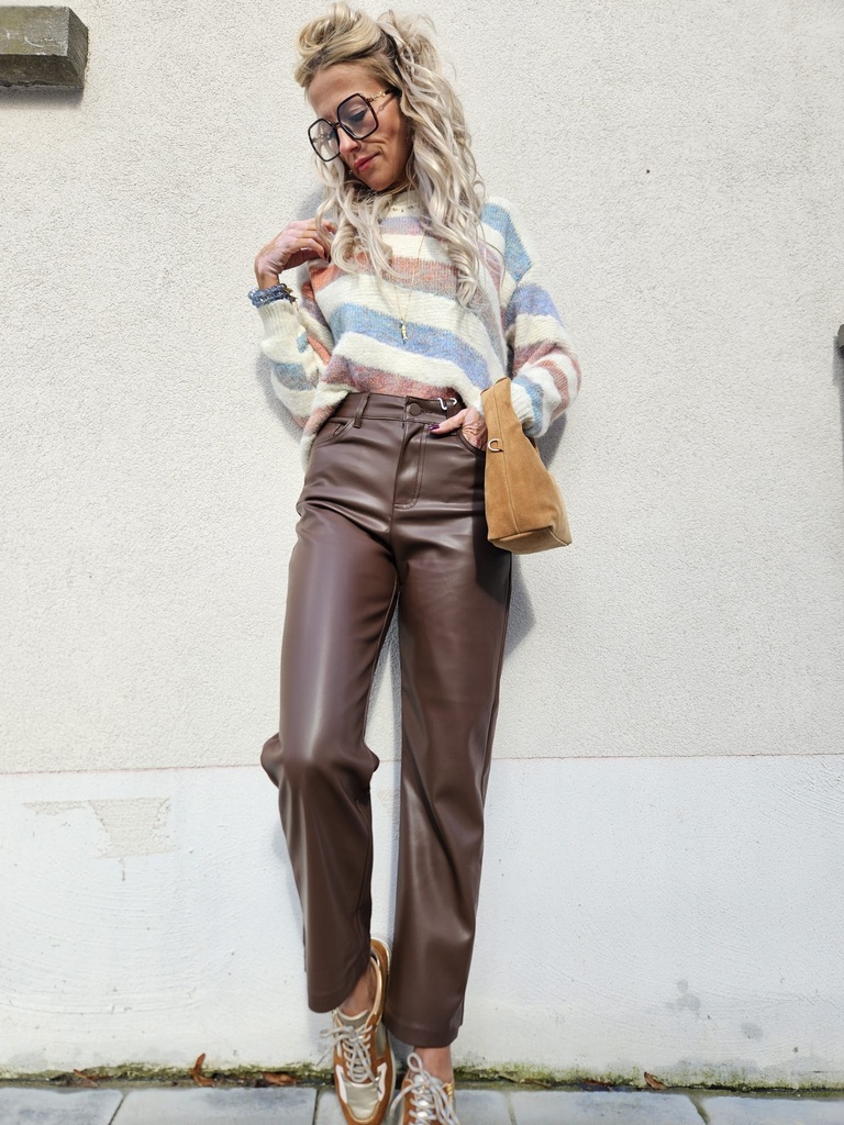 Imitatieleren broek ROMY - Bruin