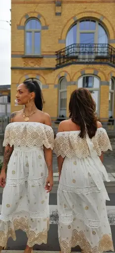 Robe longue - Broderies Blanche